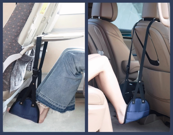 Travellite Adjustable Travel Footrest Hammock — Memory Foam Support, Portable, Relieves Leg Fatigue for Flights & Trains