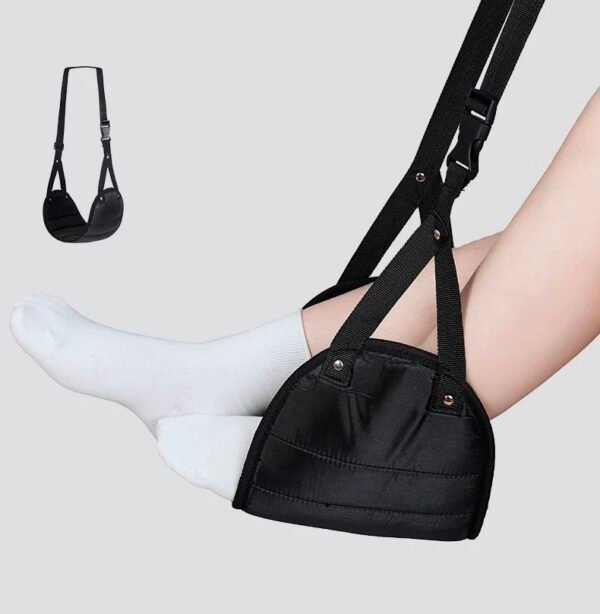 Travellite Adjustable Travel Footrest Hammock — Memory Foam Support, Portable, Relieves Leg Fatigue for Flights & Trains