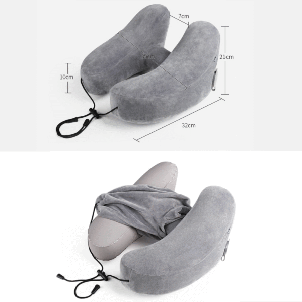 Travellite H-Shaped Inflatable Travel Pillow with Removable Hood — Multi-Position Support, Quick-Inflate Valve, Washable Cover